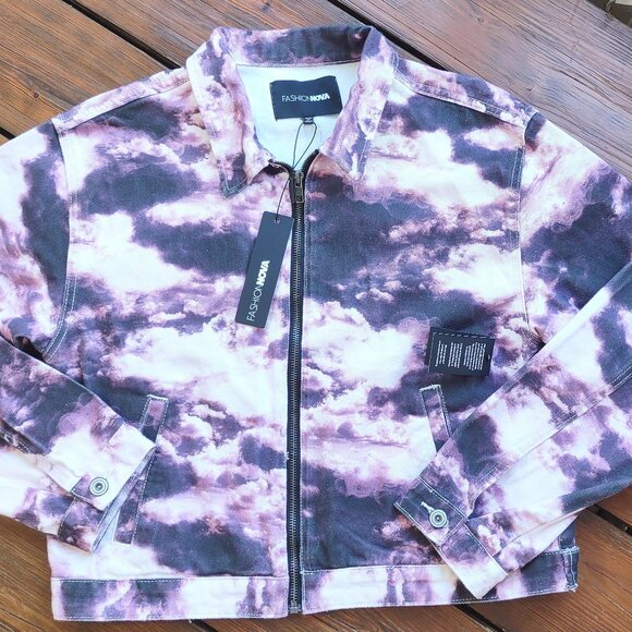 Fashion Nova Galaxy Dreams Purple Tie Dye Denim Jacket Full Zip Boho Size Medium - Picture 6 of 9